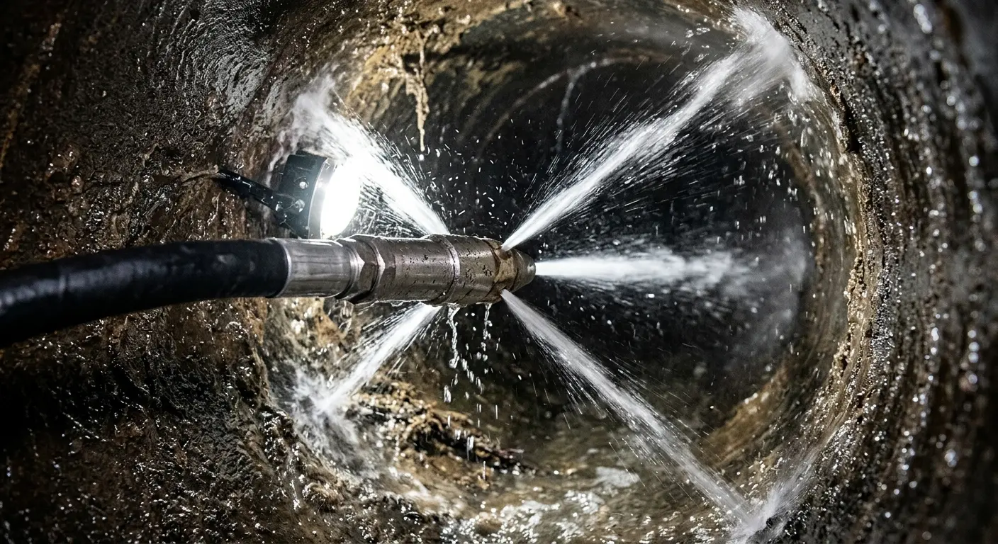High-pressure hydro jetting nozzle cleaning sewer pipe for Storm Drain Cleaning in Rockport
